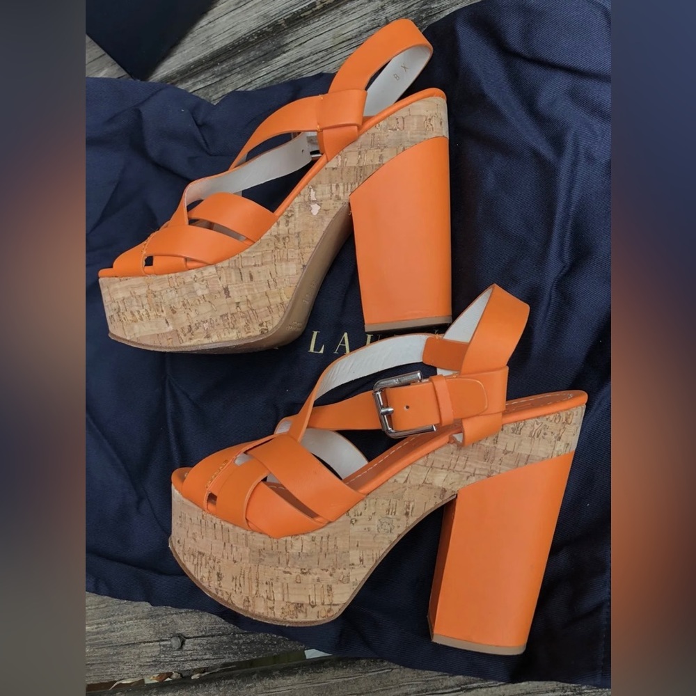 Ralph Lauren Collection women platform heel leather sandals - Picture 1 of 9